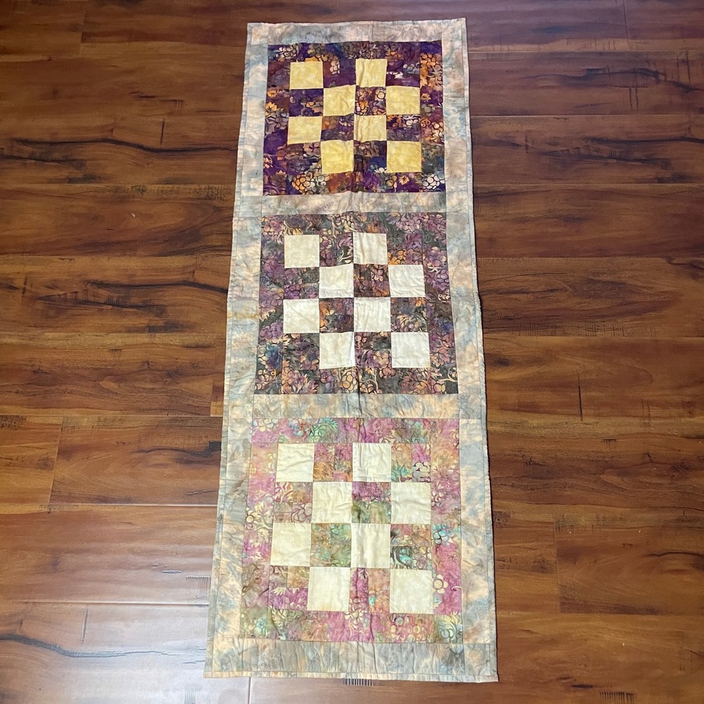 Handmade Quilted Batik Table Runner Size 19.5x53 Multi Color Patchwork Floral